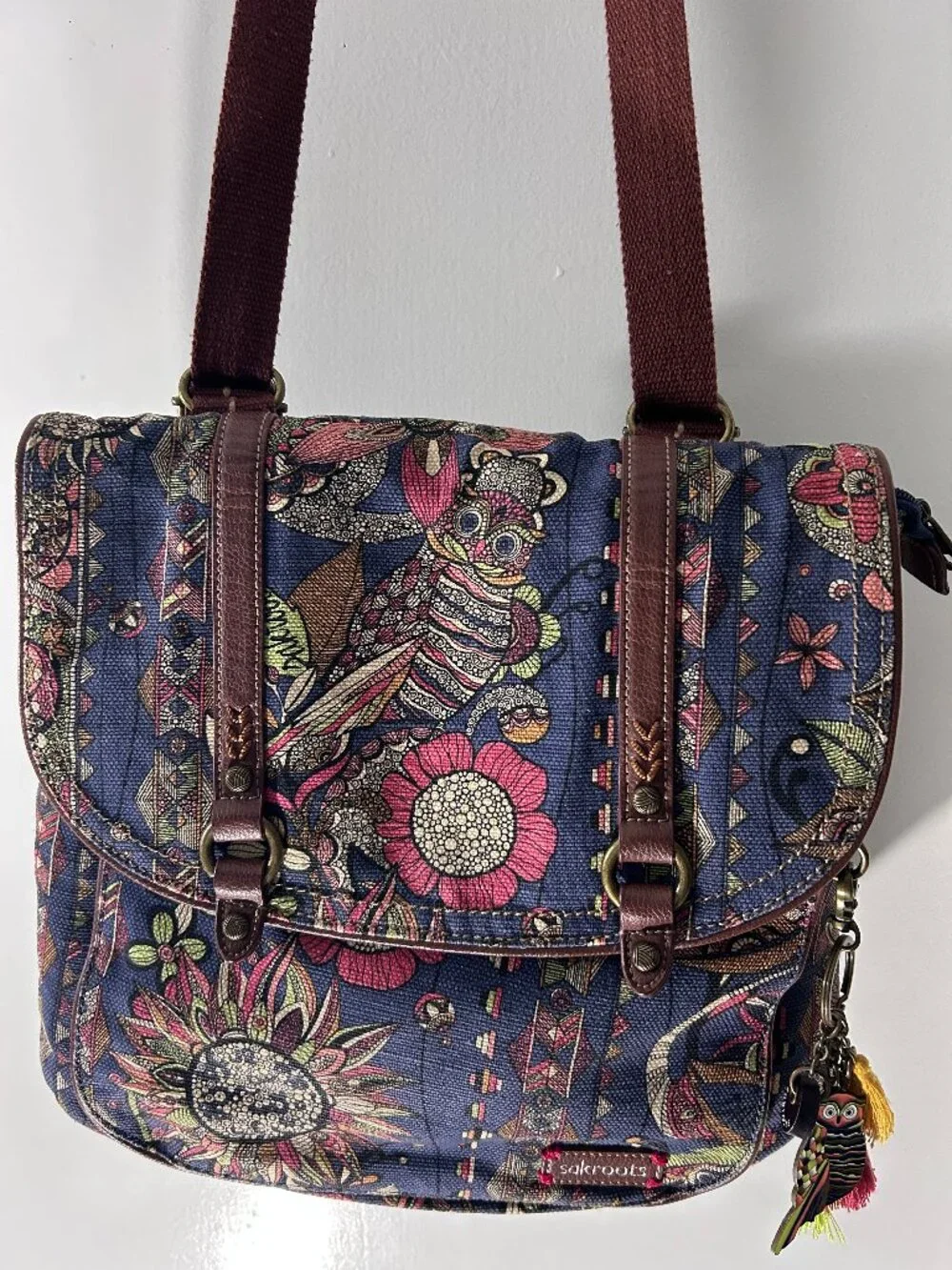 Sakroots Navy Owl and Floral Print Backpack